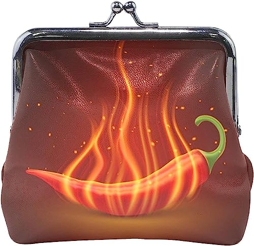 Flaming Red Chili Glowing Coin Purse Retro Money Pouch with Kiss-Lock Buckle Wallet Bag Card Holder for Women and Girls von Oudrspo