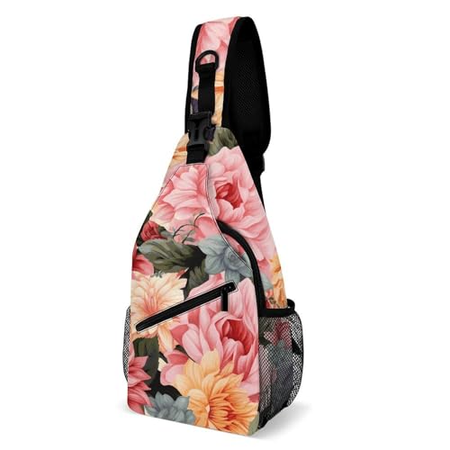Flower Pattern Dark Green And Green Style Sling Bag Crossbody Chest Bag with Pockets, Shoulder Backpack for Hiking, Travel von Oudrspo