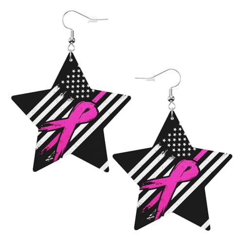 Frauen Stern Baumeln Ohrringe Band Brustkrebs Bewusstsein Flagge Faux Leder Ohrring von Oudrspo