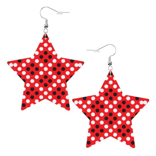 Frauen Stern baumeln Tropfen Ohrringe rot schwarz weiß Polka Dot Muster Faux Leder Ohrring von Oudrspo