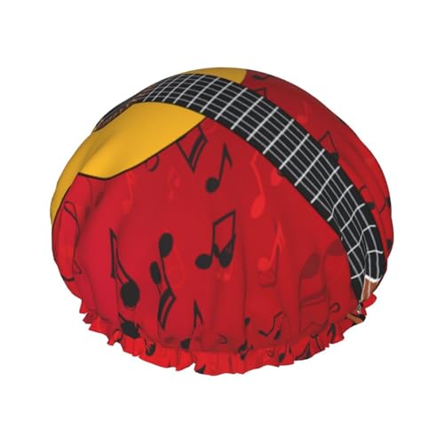 Frauen wiederverwendbare Duschhaube Musik-Gitarre-Gesang-Rot DoubleWaterproof Gummiband Bad Haar Hut Stretch Saum Haar Hut von Oudrspo