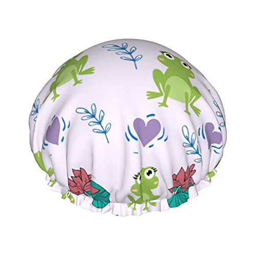 Frösche Lotusblüten Badekappen für Kinder Haarkappe Wiederverwendbare Duschkappen Weiche und elastische Duschhaarkappe für langes Haar Kurzes Haar lockiges Haar von Oudrspo