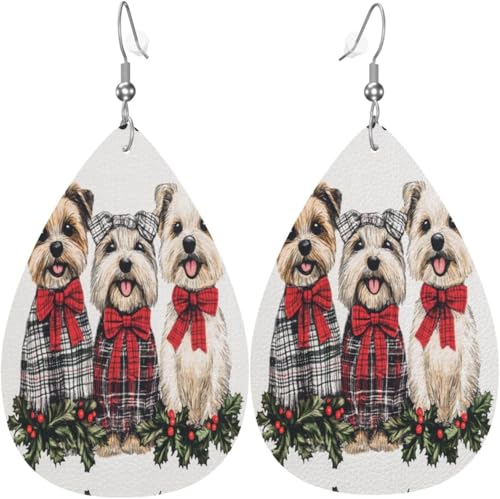 Frohe Weihnachten Hund Kürbis Ahornblatt Blume Leder Teardrop Ohrringe für Frauen Dekorationen von Oudrspo