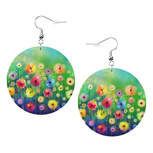 Frühlings-Aquarell-Blumen-Ohrringe, orangefarbene Kappe, runde Lederohrringe, leicht, baumelnd, Damen- und Mädchen-Schmuck, perfekt für den Alltag von Oudrspo
