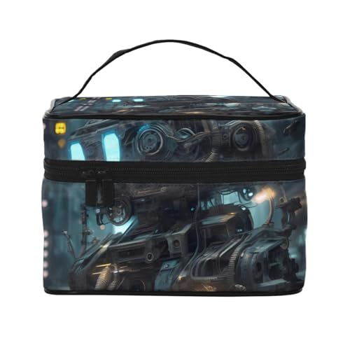 Futuristische Kosmetiktasche mit Roboterdruck, geräumiger Reise-Make-up-Organizer mit stilvollem Tech-Thema von Oudrspo