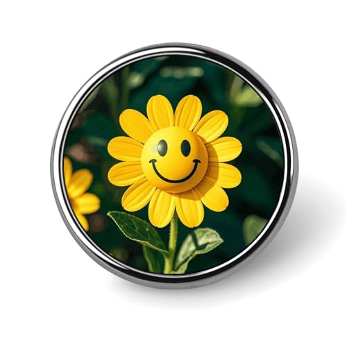 Gelbe Smiley-Blumen-Anstecknadel für Männer, süße Frosch-Modebrosche – süße Emaille-Abzeichen, Anstecknadel aus Aluminiumlegierung für Hüte, Hemden, Taschen, Jacken und Accessoires (runde Anstecknadel von Oudrspo