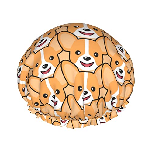 Geschnittene Cartoon-Corgi-Badekappen für Kinder, Haarkappe, wiederverwendbare Duschkappen, weiche und elastische Dusch-Haarkappe für langes Haar, kurzes Haar, lockiges Haar von Oudrspo