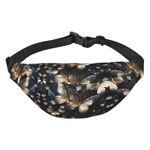 Goldweiße Schmetterlinge, Schwarze, stilvolle und praktische Gürteltasche für Damen – Bequeme Gürteltasche für Outdoor-Aktivitäten, Lauf-Gürteltasche, von Oudrspo
