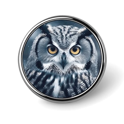 Grau-weiße Eule, runde Brosche, modische Revers-Krawattennadeln, leichte Metallbrosche, Abzeichen für Männer und Frauen, Kostüm, dekoratives Accessoire Grau-weiße Eule, runde Brosche, modische Revers-Krawattennadeln, leichte Metallbrosche, Abzeichen für Männer und Frauen, Kostüm, dekoratives Accessoire von Oudrspo