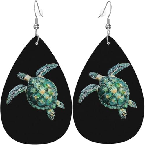 Grüne Meeresschildkröte mit Herz-Print, Leder-Tropfenohrringe für Frauen, Weihnachtsdekoration Grüne Meeresschildkröte mit Herz-Print, Leder-Tropfenohrringe für Frauen, Weihnachtsdekoration von Oudrspo