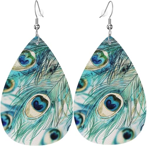Grüne Pfauenfeder Kürbis Ahornblatt Blume Leder Teardrop Ohrringe für Frauen Dekorationen von Oudrspo