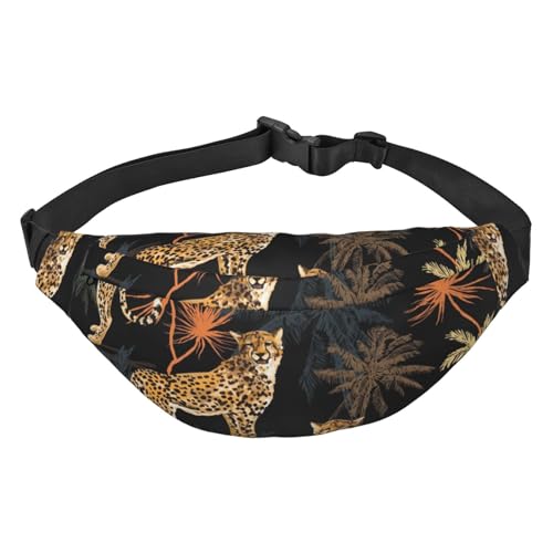 Gürteltasche für Herren mit Aquarell-Leoparden-Palmen und tropischen Texturen, modische Umhängetasche für Damen, Hüfttasche mit verstellbarem Riemen von Oudrspo