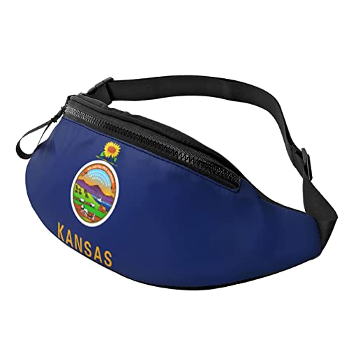 Gürteltasche mit Kansas-Flagge für Männer und Frauen, lässig, strapazierfähig, mit verstellbarem Riemen und Kopfhörerloch für Outdoor-Workout, Laufen, Wandern, Radfahren, Reisen von Oudrspo