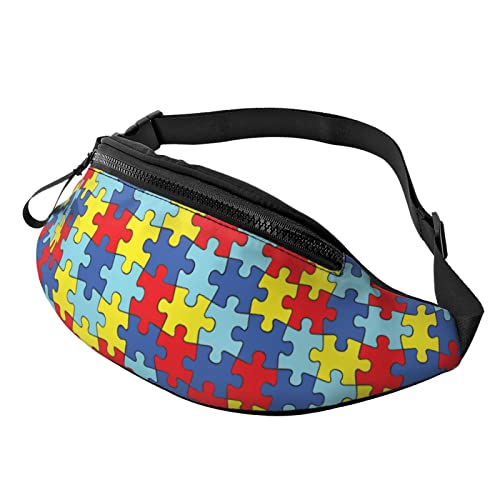 Gürteltasche mit Puzzleteilen zum Thema Autismus-Bewusstsein für Männer und Frauen, lässig, strapazierfähig, mit verstellbarem Riemen und Kopfhörerloch für Outdoor-Workout, Laufen, Wandern, Radfahren, von Oudrspo