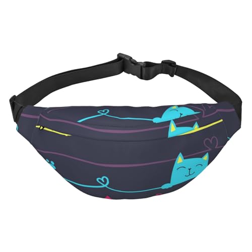 Gürteltasche mit bunten Katzenpfoten und lächelndem Kätzchen mit Herzlinie für Männer und Frauen, Hüfttasche zum Wandern, Laufen, Radfahren, Fitnessstudio, Outdoor-Sport, Reisen von Oudrspo