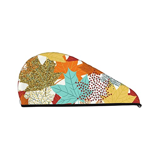 Haarhandtuch mit Herbst-Ahornblättern-Design, Haartrockentuch mit Knopf, Korallensamt-Haarhandtuch, Turbanmütze für trockenes Haar, Bade- und Duschhaarkappe Haarhandtuch mit Herbst-Ahornblättern-Design, Haartrockentuch mit Knopf, Korallensamt-Haarhandtuch, Turbanmütze für trockenes Haar, Bade- und Duschhaarkappe von Oudrspo