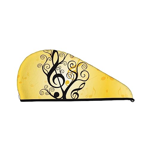 Haartrockentuch mit Musiknotenbaum-Motiv, schnelltrocknend, saugfähig, Korallensamt, Trockenhaarkappe mit festem Knopf zum Trocknen von langem, dickem Haar von Oudrspo