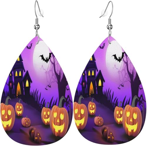 Halloween Kürbis Mond Weihnachten Grüne Blätter Leder Tropfen Ohrringe Für Frauen Urlaub Dekorationen von Oudrspo