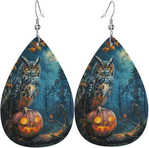 Halloween Mond Nacht Bunte Weihnachtsbaum Leder Teardrop Ohrringe Für Frauen Dekorationen von Oudrspo