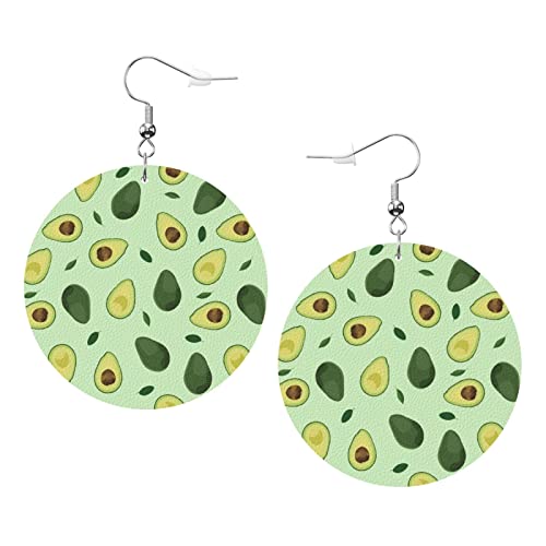 Helle Avocado-Ohrringe. Helle Avocado-Ohrringe aus Leder in runder Form. Leichter baumelnder Damen- und Mädchen-Schmuck, perfekt für den Alltag von Oudrspo