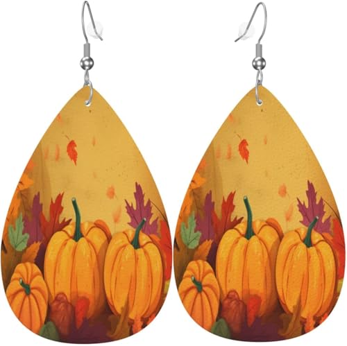 Herbst Ahorn Kürbisse Weihnachten Grüne Blätter Leder Tropfen Ohrringe Für Frauen Urlaub Dekorationen von Oudrspo
