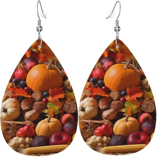 Herbst Herbst Kürbis Halloween Baum Leder Tropfen Ohrringe für Frauen von Oudrspo