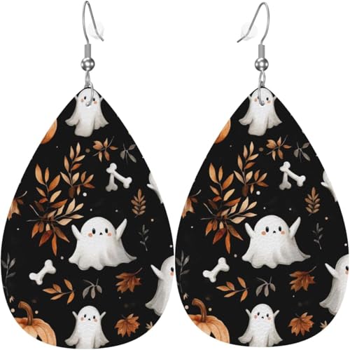 Herbst Kürbis Ahorn Bunte Weihnachtsbaum Leder Teardrop Ohrringe für Frauen Dekorationen von Oudrspo