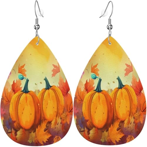 Herbst Kürbisse Ahorn Thanksgiving Bunte Weihnachtsbaum Leder Teardrop Ohrringe für Frauen Dekorationen von Oudrspo