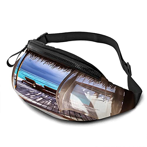 Hölzerner Bungalow Lässige Gürteltasche für Männer Frau Hölzerner Bungalow See Zwei Liegestühle Terrasse Urlaub Urlaub Langlebig Bauchtasche Genießen Sie Sport Wandern Laufen Radfahren Outdoor von Oudrspo