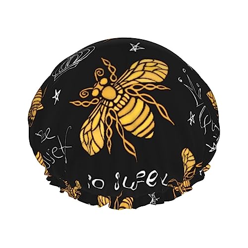 Hohey Bee Duschhaube und Badekappe mit goldenem Stickmuster für Damen, wendbare, übergroße, wasserdichte Duschhauben, groß, für alle Haarlängen, elastische, wiederverwendbare Bade-Haarkappe von Oudrspo