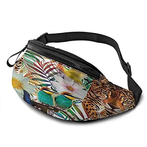 Hüfttasche Pack Tropische Blätter Blume Vogel Leopard Robuste Reißverschlüsse Laufgürtel Große Kapazität Hüfttasche Tasche Für Telefon Reisepass Brieftasche Kassenbox Für Männer Frauen Reisetasche M von Oudrspo