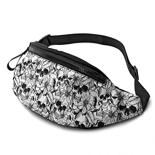 Hüfttasche mit Hibiskus- und Totenkopfmuster für Damen und Herren, Sport-Hüfttasche, verstellbare Workout-Gürteltasche von Oudrspo