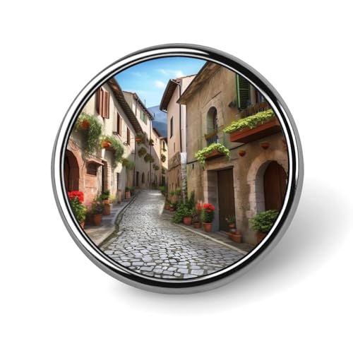 Italian Town Street-Anstecknadel für Herren. Italian Town Street-Modebrosche – süße Emaille-Anstecker, Anstecknadel aus Aluminiumlegierung für Hüte, Hemden, Taschen, Jacken und Accessoires (runde Anst von Oudrspo