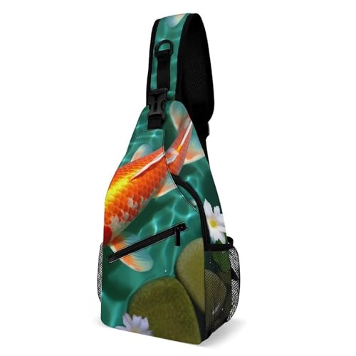 Japanese Carp Nature Sunset Deer Sling Bag Crossbody Chest Bag with Pockets, Shoulder Backpack for Hiking, Travel von Oudrspo