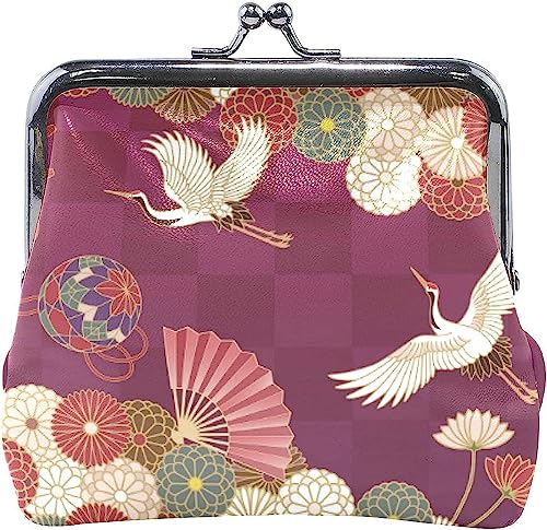 Japanese Cranes Chrysanthemums Coin Purse Retro Money Pouch with Kiss-Lock Buckle Wallet Bag Card Holder for Women and Girls von Oudrspo