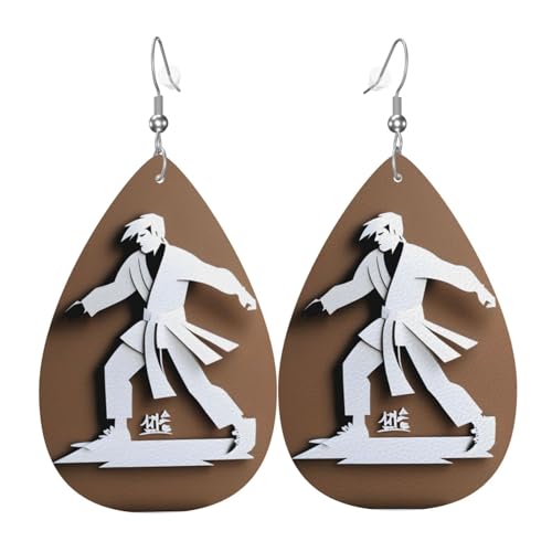 Karate Männer Druck Blatt Form Tropfen Ohrringe Herzförmige PU Leder Ohrringe für Valentinstag von Oudrspo