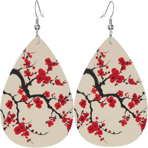 Kirschblüten-Halloweenbaum-Leder-Tropfenohrringe für Frauen von Oudrspo