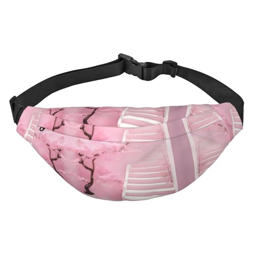 Kirschblüten-weiße Treppe, stilvolle und praktische Gürteltasche für Frauen – Bequeme Gürteltasche für Outdoor-Aktivitäten, Gürteltasche zum Laufen, von Oudrspo