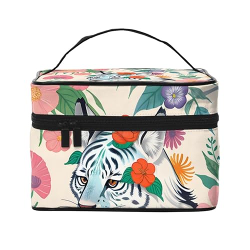 Kosmetiktasche mit weißem Tiger-Illustration, niedlicher Tierdruck, Organizer mit mehreren Taschen von Oudrspo