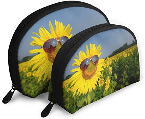 Kreative Sonnenblumen-Brillen-Reise-Kosmetiktaschen für Damen, wasserdicht, 2-teilig, Make-up-Clutch, Kosmetik- und Toilettenartikel-Organizer, tragbare Reise-Kulturtasche für Mädchen von Oudrspo