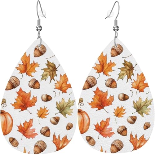 Kürbis Ahornblatt Blume Kürbis Ahornblatt Blume Leder Teardrop Ohrringe für Frauen Dekorationen von Oudrspo