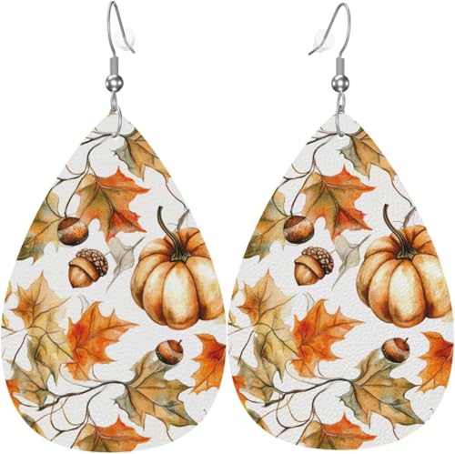Kürbisblume Ahornblatt Aquarell Weihnachtsblätter Leder Tropfenohrringe für Frauen Dekorationen von Oudrspo