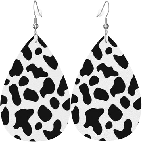 Kuhdruck Schwarz-Weiß-Kürbis-Ahornblatt-Blumen-Leder-Tropfenohrringe für Frauen-Dekorationen von Oudrspo