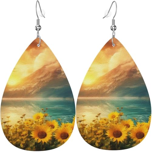 Landschaft See Bäume Kürbis Ahorn Blatt Blume Leder Teardrop Ohrringe für Frauen Dekorationen von Oudrspo