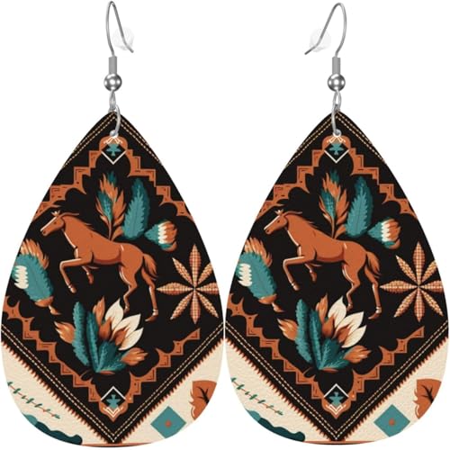 Leder-Ohrringe in Tropfenform, leichte Ohrhänger für Damen – Boho-Western-Navajo-Pferd, geblümt, weiß Leder-Ohrringe in Tropfenform, leichte Ohrhänger für Damen – Boho-Western-Navajo-Pferd, geblümt, weiß von Oudrspo