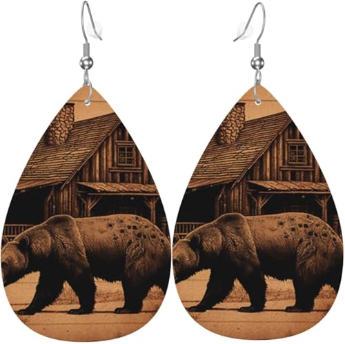 Leder-Ohrringe in Tropfenform, leichte Ohrhänger für Damen – Rustikaler Lodge-Hüttenbär im südwestlichen Vintage-Stil, Weiß Leder-Ohrringe in Tropfenform, leichte Ohrhänger für Damen – Rustikaler Lodge-Hüttenbär im südwestlichen Vintage-Stil, Weiß von Oudrspo