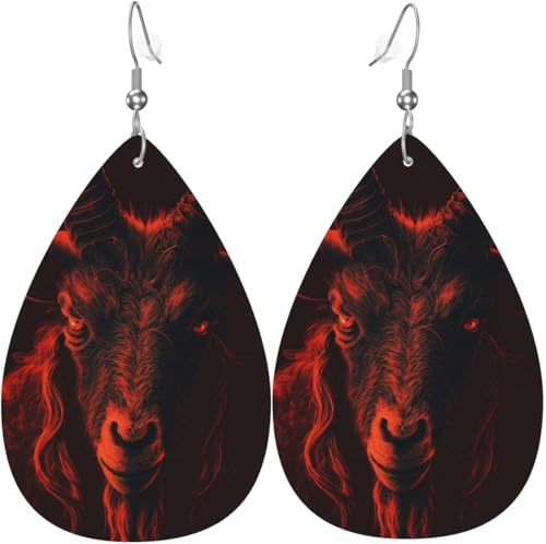 Leder-Ohrringe in Tropfenform, leichte Ohrhänger für Frauen – Satanischer Ziegendämon, Rot, Weiß Leder-Ohrringe in Tropfenform, leichte Ohrhänger für Frauen – Satanischer Ziegendämon, Rot, Weiß von Oudrspo