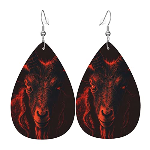 Leder-Ohrringe in Tropfenform, leichte Ohrhänger für Frauen – Satanischer Ziegendämon, Rot, Weiß Leder-Ohrringe in Tropfenform, leichte Ohrhänger für Frauen – Satanischer Ziegendämon, Rot, Weiß von Oudrspo