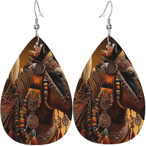 Leder-Ohrringe in Tropfenform, leichte Ohrhänger für Frauen – Southwestern Horse Ethnic Native Leder-Ohrringe in Tropfenform, leichte Ohrhänger für Frauen – Southwestern Horse Ethnic Native von Oudrspo