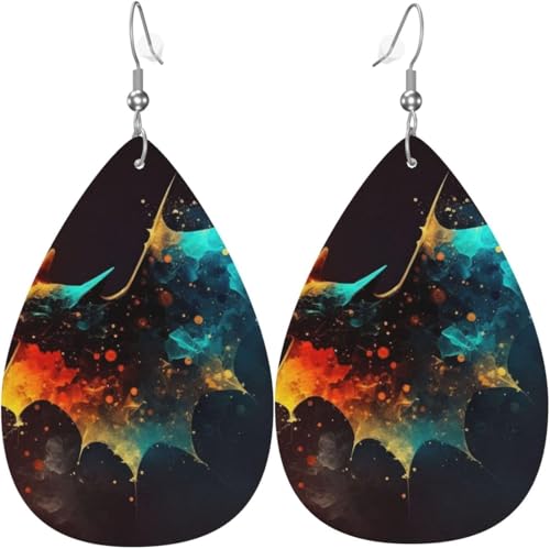 Leder-Ohrringe in Tropfenform, leichte baumelnde Tropfenohrringe für Damen – Farbe Fledermaussterne, Weiß von Oudrspo